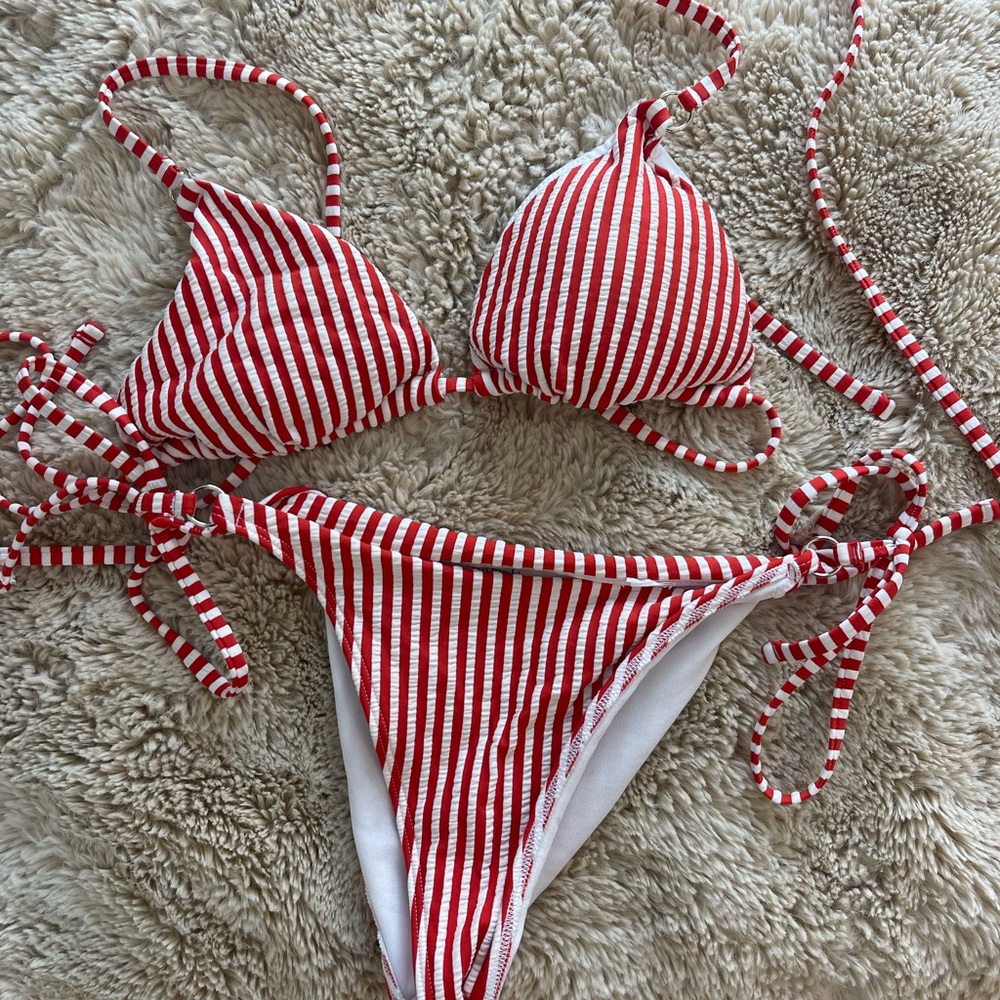 Abercrombie & Fitch Red and White Striped Bikini